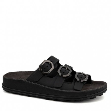 ΓΥΝΑΙΚΕΙΟ FLAT ΑΝΑΤΟΜΙΚΟ ΠΕΔΙΛΟ FANTASY SANDALS LEONI ΔΕΡΜΑ ΜΑΥΡΟ S344-BLACK