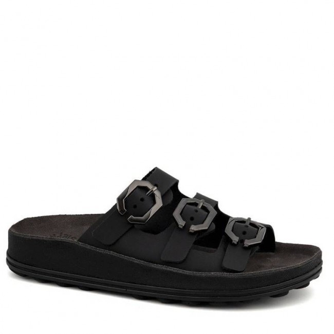 ΓΥΝΑΙΚΕΙΟ FLAT ΑΝΑΤΟΜΙΚΟ ΠΕΔΙΛΟ FANTASY SANDALS LEONI ΔΕΡΜΑ ΜΑΥΡΟ S344-BLACK