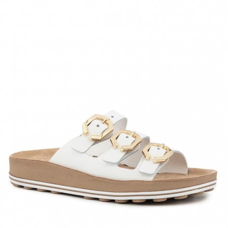 ΓΥΝΑΙΚΕΙΟ FLAT ΑΝΑΤΟΜΙΚΟ ΠΕΔΙΛΟ FANTASY SANDALS LEONI ΔΕΡΜΑ ΛΕΥΚΟ S344-WHITE