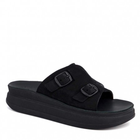 ΓΥΝΑΙΚΕΙΟ FLAT ΑΝΑΤΟΜΙΚΟ ΠΕΔΙΛΟ FANTASY SANDALS MARGOT ΔΕΡΜΑ ΚΑΣΤΟΡΙ ΜΑΥΡΟ S1104-BLACK