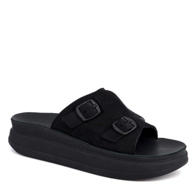 ΓΥΝΑΙΚΕΙΟ FLAT ΑΝΑΤΟΜΙΚΟ ΠΕΔΙΛΟ FANTASY SANDALS MARGOT ΔΕΡΜΑ ΚΑΣΤΟΡΙ ΜΑΥΡΟ S1104-BLACK