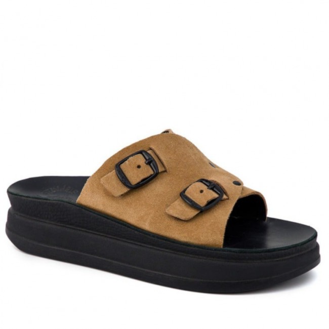 ΓΥΝΑΙΚΕΙΟ FLAT ΑΝΑΤΟΜΙΚΟ ΠΕΔΙΛΟ FANTASY SANDALS MARGOT ΔΕΡΜΑ ΚΑΦΕ ΤΑΜΠΑ S1104-CASTANO