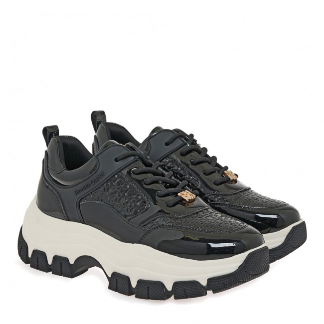 ΓΥΝΑΙΚΕΙΟ SNEAKER RENATO GARINI ΣΥΝΘΕΤΙΚΟ ΔΕΡΜΑ ΜΑΥΡΟ ΒΕΡΝΙ ΣΤΑΜΠΑ  V119R2933N47