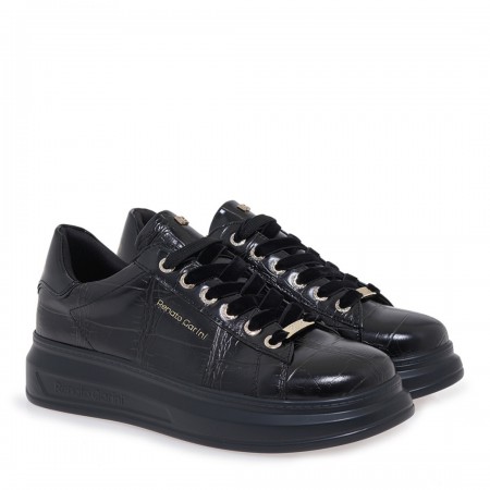 ΓΥΝΑΙΚΕΙΟ SNEAKER RENATO GARINI ΣΥΝΘΕΤΙΚΟ ΔΕΡΜΑ ΜΑΥΡΟ ΚΡΟΚΟ ΚΑΦΕ V119R4582A76