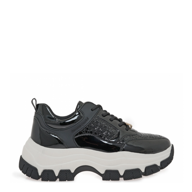 ΓΥΝΑΙΚΕΙΟ SNEAKER RENATO GARINI ΣΥΝΘΕΤΙΚΟ ΔΕΡΜΑ ΜΑΥΡΟ ΒΕΡΝΙ ΣΤΑΜΠΑ  V119R2933N47