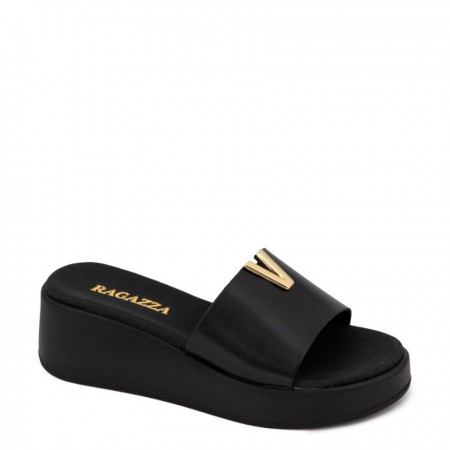ΓΥΝΑΙΚΕΙA FLATFORMS RAGAZZA ΔΕΡΜΑ ΜΑΥΡΟ ΧΡΥΣΗ ΑΓΚΡΑΦΑ 01152-BLACK