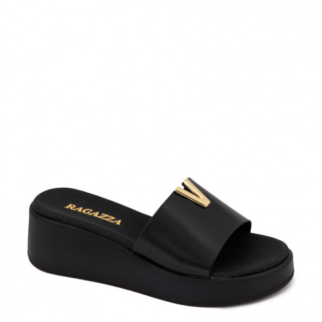 ΓΥΝΑΙΚΕΙA FLATFORMS RAGAZZA ΔΕΡΜΑ ΜΑΥΡΟ ΧΡΥΣΗ ΑΓΚΡΑΦΑ 01152-BLACK