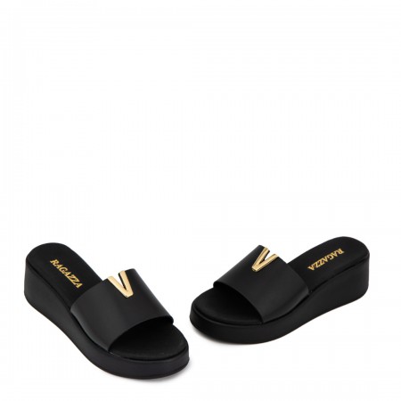 ΓΥΝΑΙΚΕΙA FLATFORMS RAGAZZA ΔΕΡΜΑ ΜΑΥΡΟ ΧΡΥΣΗ ΑΓΚΡΑΦΑ 01152-BLACK