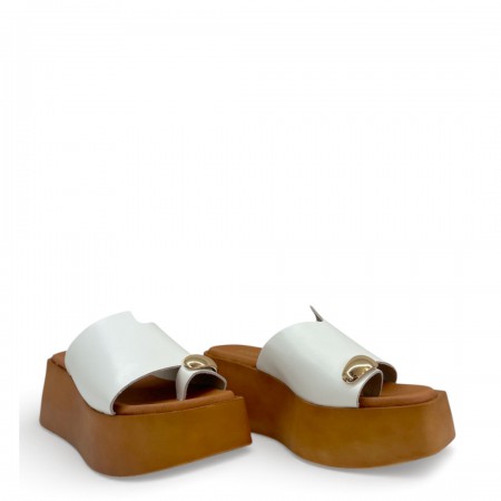 ΓΥΝΑΙΚΕΙΑ FLATFORMS RAGAZZA ΔΕΡΜΑ ΛΕΥΚΟ ΧΡΥΣΟ ΚΟΥΜΠΙ 01215-WHITE