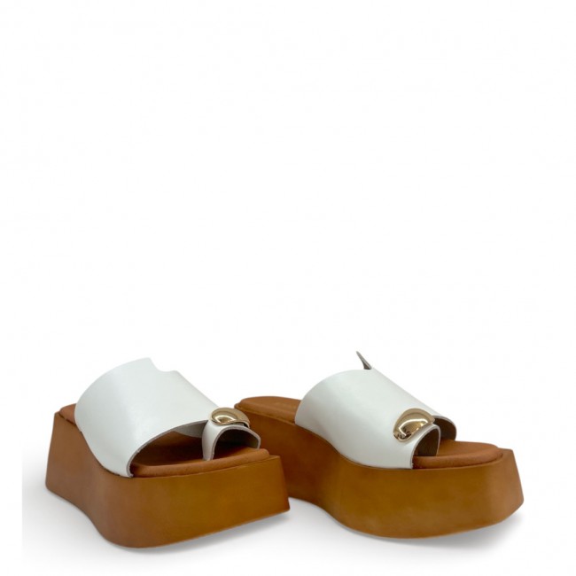ΓΥΝΑΙΚΕΙΑ FLATFORMS RAGAZZA ΔΕΡΜΑ ΛΕΥΚΟ ΧΡΥΣΟ ΚΟΥΜΠΙ 01215-WHITE