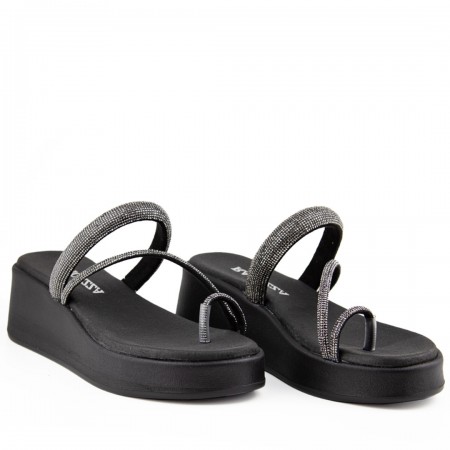 ΓΥΝΑΙΚΕΙΟ FLATFORM ΠΕΔΙΛΟ RAGAZZA ΔΕΡΜΑ ΜΑΥΡΟ ΑΣΗΜΙ ΣΤΡΑΣ 01130-BLACK