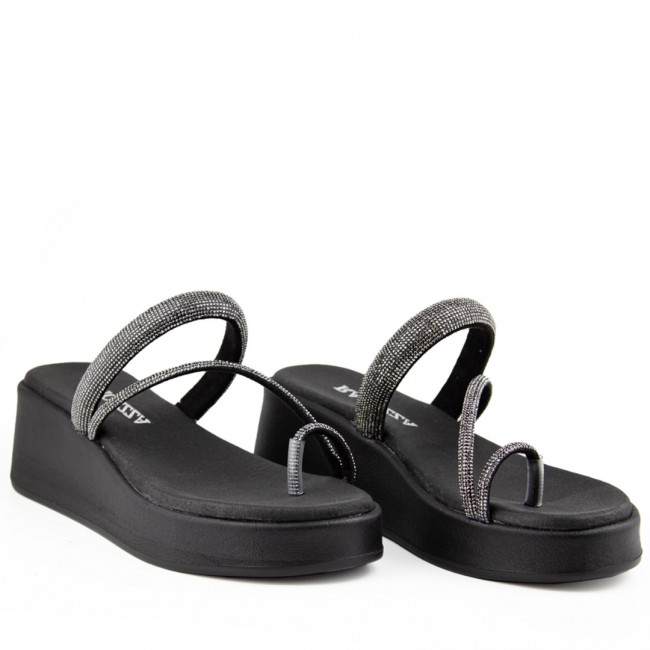 ΓΥΝΑΙΚΕΙΟ FLATFORM ΠΕΔΙΛΟ RAGAZZA ΔΕΡΜΑ ΜΑΥΡΟ ΑΣΗΜΙ ΣΤΡΑΣ 01130-BLACK