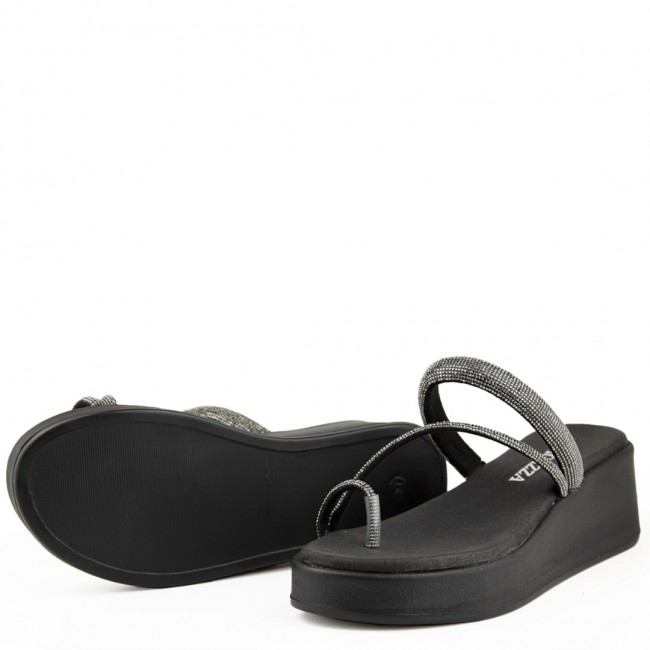 ΓΥΝΑΙΚΕΙΟ FLATFORM ΠΕΔΙΛΟ RAGAZZA ΔΕΡΜΑ ΜΑΥΡΟ ΑΣΗΜΙ ΣΤΡΑΣ 01130-BLACK