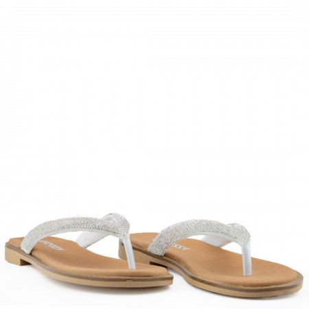 ΓΥΝΑΙΚΕΙΟ FLAT ΠΕΔΙΛΟ RAGAZZA ΔΕΡΜΑ ΑΣΗΜΙ ΣΤΡΑΣ 01123-SILVER