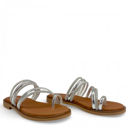 ΓΥΝΑΙΚΕΙΟ FLAT ΠΕΔΙΛΟ RAGAZZA ΔΕΡΜΑ ΧΑΛΚΟΣ ΣΤΡΑΣ 01120-SILVER