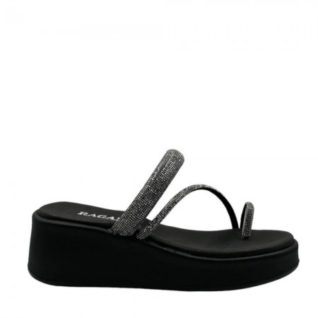 ΓΥΝΑΙΚΕΙΟ FLATFORM ΠΕΔΙΛΟ RAGAZZA ΔΕΡΜΑ ΜΑΥΡΟ ΑΣΗΜΙ ΣΤΡΑΣ 01130-BLACK