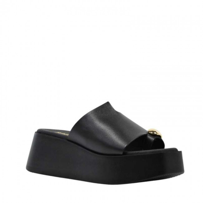 ΓΥΝΑΙΚΕΙΑ FLATFORMS RAGAZZA ΔΕΡΜΑ ΜΑΥΡΟ ΧΡΥΣΟ ΚΟΥΜΠΙ 01215-BLACK