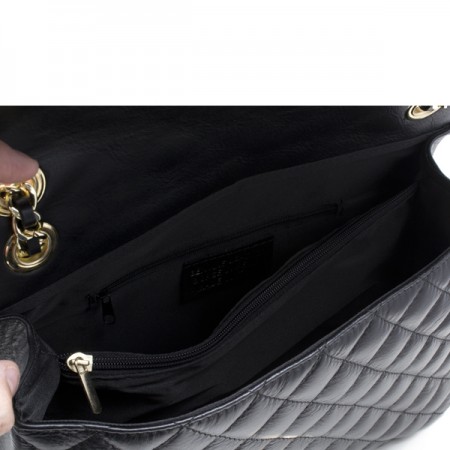 Γυναικεία τσάντα δερμάτινη καπιτονέ τύπου Σανέλ μεγάλη ΜΑΥΡΗ 43-L